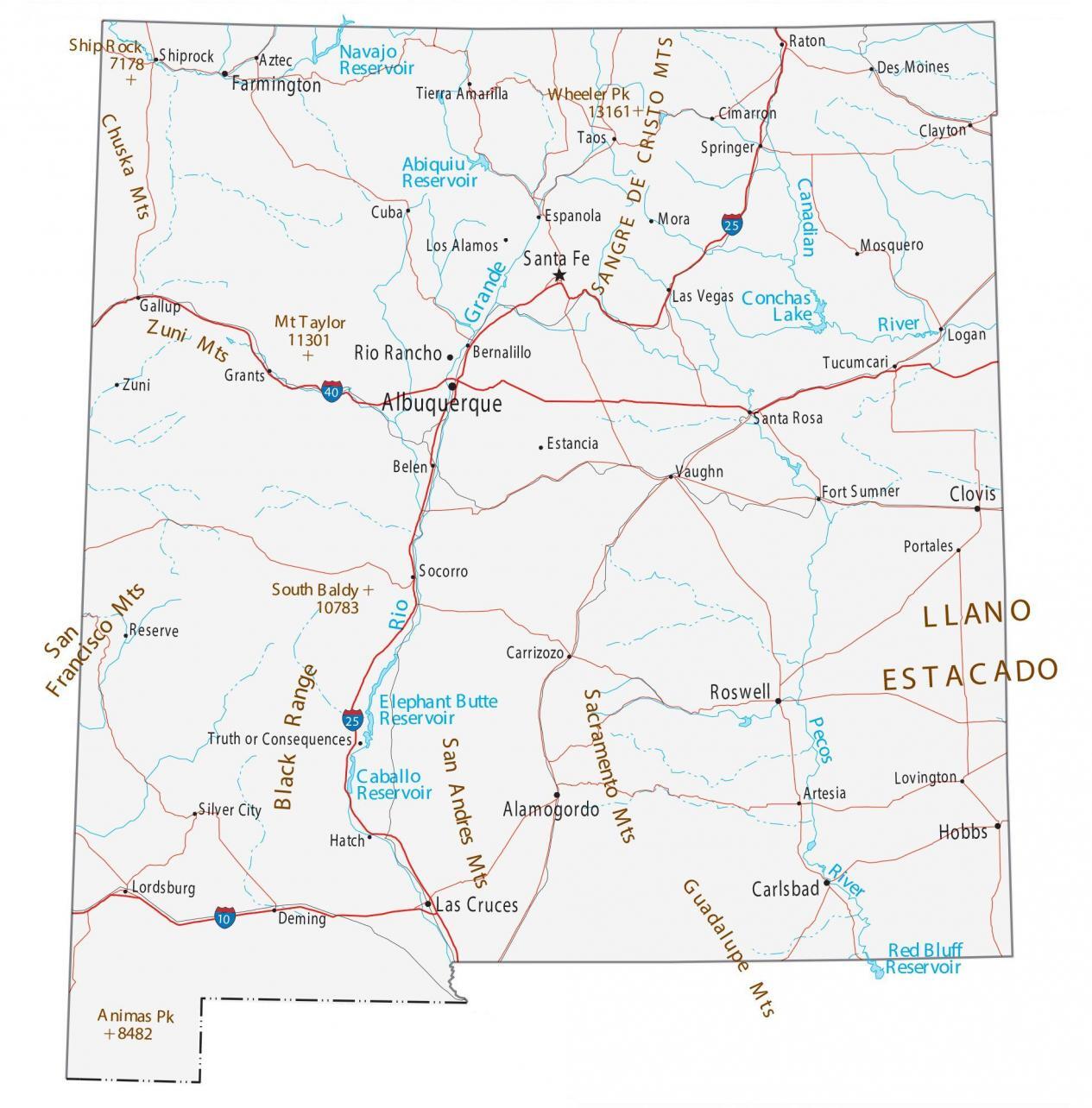 Mapa de Nuevo México - Ciudades y carreteras