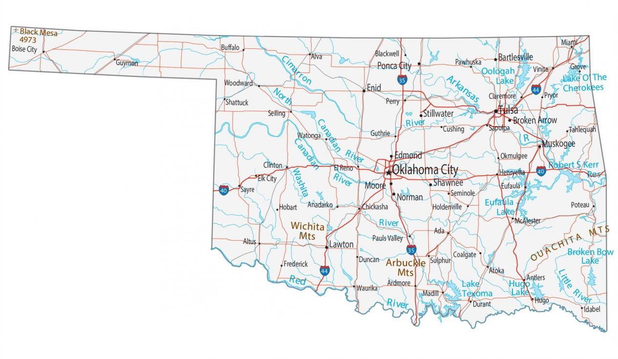 Mapa de Oklahoma - Ciudades y carreteras