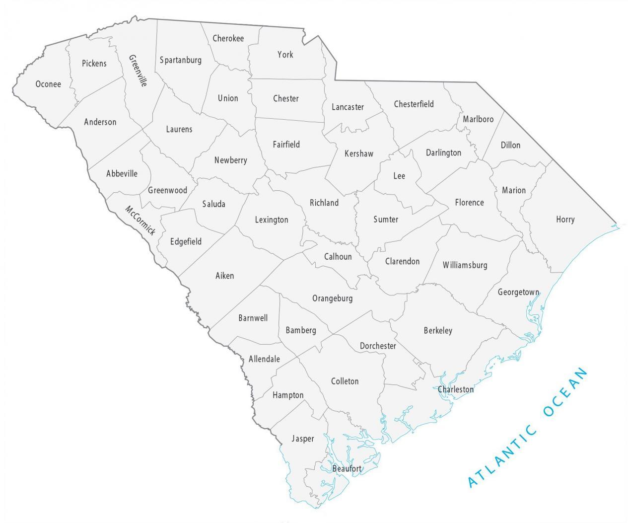 Mapa del condado de Carolina del Sur