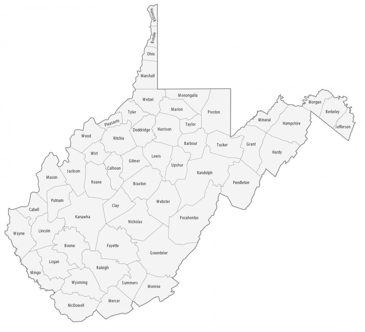 Mapa del condado de West Virginia