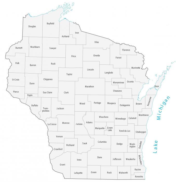 Mapa del condado de Wisconsin
