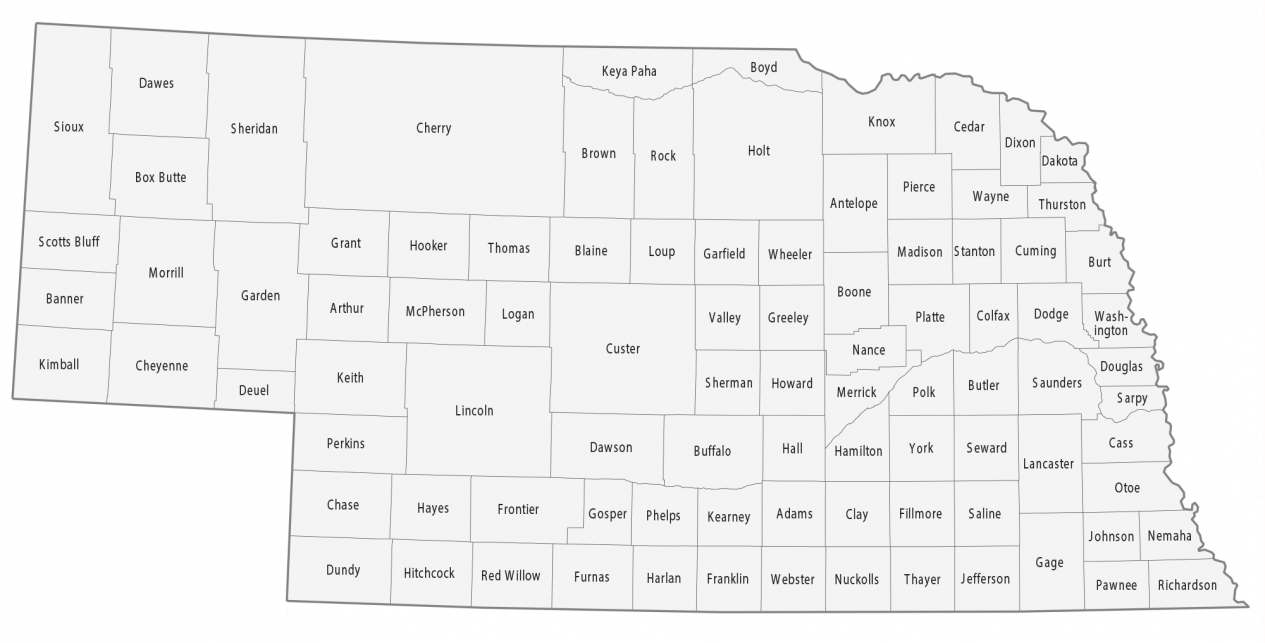Mapa del condado de Nebraska