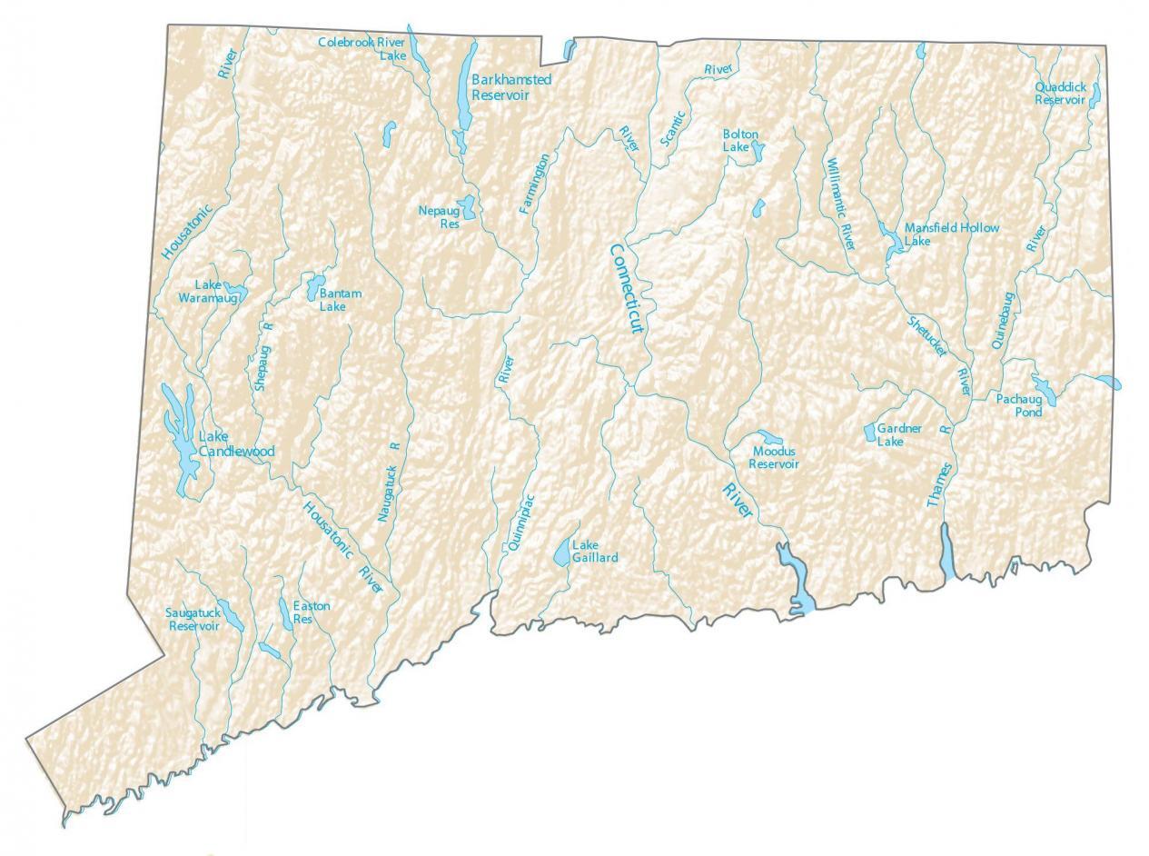 Mapa de los lagos y ríos de Connecticut
