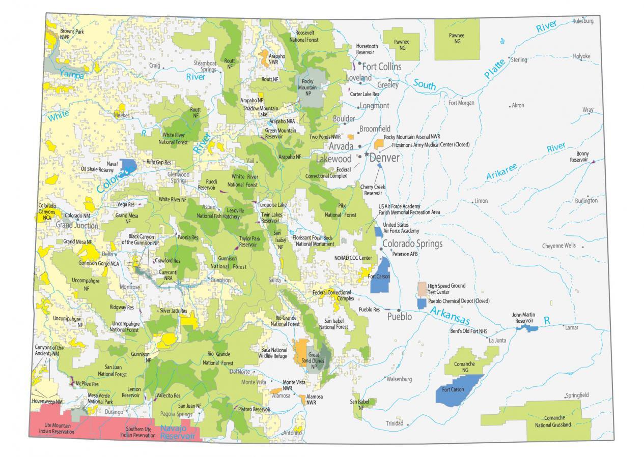 Mapa del estado de Colorado: puntos de referencia y lugares